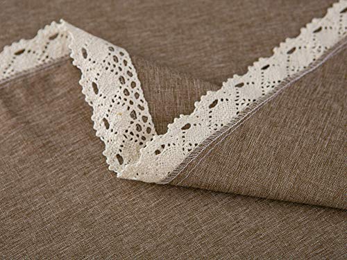 EHouseHome Faux Linen Tablecloth with Lace Trim - Waterproof/Spill Proof/Stain Resistant/Wrinkle Free/Oil Proof - for Banquet, Parties, Dinner,Kitchen,Wedding,Coffee,Holiday,Flax,Round 70Inch - color: Flax, size: 70" (Round)