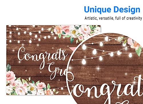Funnytree 96" x 72" Congrats Grad Backdrop Flower Wood Board Class of 2026 Graduation Background College Prom Party Event Decor Banner Portrait Photobooth Cake Table Selfie Prop Studio Photography - size: 96 x 72 in
