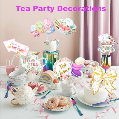 Mity rain 14 Pcs Tea Party Decorations, Alice in Wonderland Party Decorations Party Photo Booth Props Party Decor Supplies for Tea/Birthday/Shower/Holiday Parties - style: Photo Booth