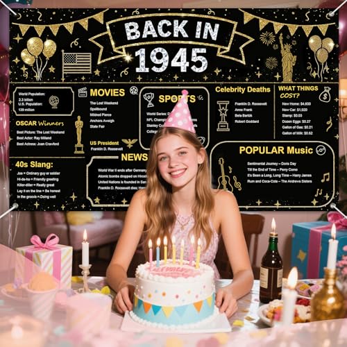 IVN Back in 1945 Backdrop Banner 71x43 Inch Vintage Year Birthday Party Decorations Photography Background Photo Booth Props for Men Women - color: Back in 1945