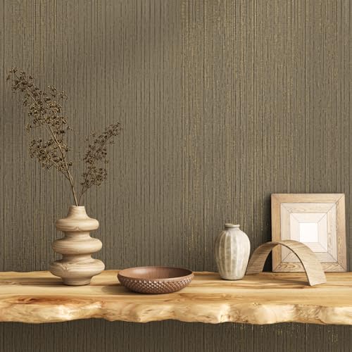 VEELIKE 15.7''x354'' Brown Grasscloth Peel and Stick Wallpaper Textured Grass Cloth Wallpaper Prepasted Removable Grasscloth Contact Paper Brown Vinyl Linen Wall Paper for Bedroom Bathroom Walls - color: Brown, size: 15.7" x 354"