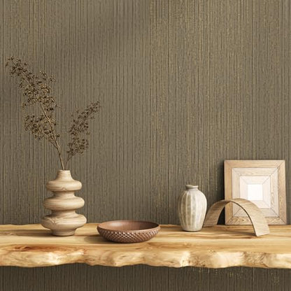 VEELIKE 15.7''x354'' Brown Grasscloth Peel and Stick Wallpaper Textured Grass Cloth Wallpaper Prepasted Removable Grasscloth Contact Paper Brown Vinyl Linen Wall Paper for Bedroom Bathroom Walls - color: Brown, size: 15.7" x 354"