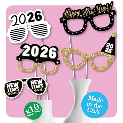 Big Dot of Happiness Hello New Year Glasses - Paper Card Stock 2026 NYE Party Photo Booth Props Kit - 10 Count