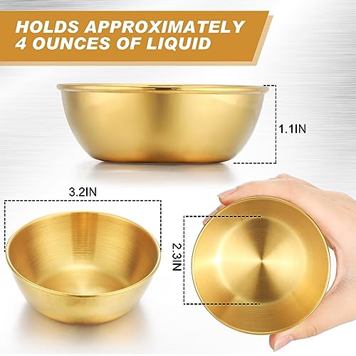 Tanlade 50 Pcs Metal Sauce Bowls 3.2 Inch Round Stainless Steel Seasoning Dishes Cups Mini Saucers Plates Small Sushi Dipping Bowls for Prep Ramekins Kitchen Party Supplies(Gold) - color: Gold