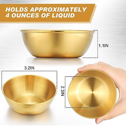Tanlade 50 Pcs Metal Sauce Bowls 3.2 Inch Round Stainless Steel Seasoning Dishes Cups Mini Saucers Plates Small Sushi Dipping Bowls for Prep Ramekins Kitchen Party Supplies(Gold) - color: Gold