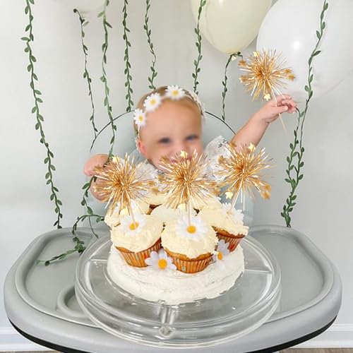 30 PCS Foil Firework Cupcake Toppers Happy Birthday Cake Toppers Star Sparkle Tinsel Flower Drink Stirrers Cocktail Fruit Toothpicks for Valentine's Day Baby Shower Birthday Party Supplies Gold - color: A Gold New