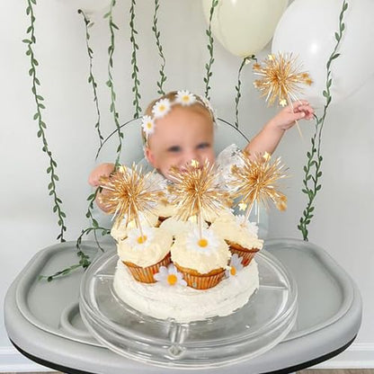 30 PCS Foil Firework Cupcake Toppers Happy Birthday Cake Toppers Star Sparkle Tinsel Flower Drink Stirrers Cocktail Fruit Toothpicks for Valentine's Day Baby Shower Birthday Party Supplies Gold - color: A Gold New