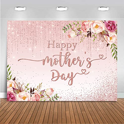 Mocsicka Happy Mother's Day Backdrop Floral Golden Dots Mothers Day Birthday Photography Background for Women Vinyl Thanks Mother's Day Photo Booth Props (8x6ft) - size: 8x6ft