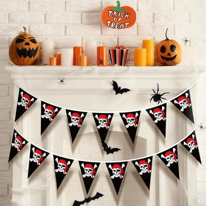 eBoot 90 Pieces Pirate Banner 98ft Skull Pirate Flags Party Decorations Jolly Ship Triangle Pennant Bunting Decor for Birthday Decorations Gasparilla Holiday Celebration Outdoor Party Supplies