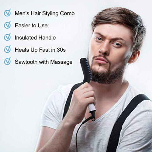 Electric Beard/Hair Straightener Brush Comb, Hot Tools Hair Flat Curling Iron, Fast Shaping for Beard Grooming And Hair Styling for Men, White