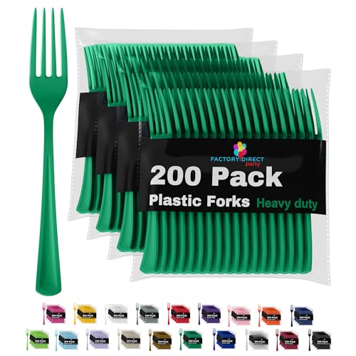 Party Solids Emerald Green Plastic Forks 200 Pcs Green Forks Disposable Utensils Heavy Duty Plastic Cutlery Set Disposable Cutlery Sets Flatware Sets Silverware Set Party Supplies & Party Tableware - color: Emerald Green