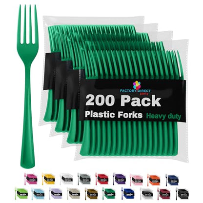 Party Solids Emerald Green Plastic Forks 200 Pcs Green Forks Disposable Utensils Heavy Duty Plastic Cutlery Set Disposable Cutlery Sets Flatware Sets Silverware Set Party Supplies & Party Tableware - color: Emerald Green