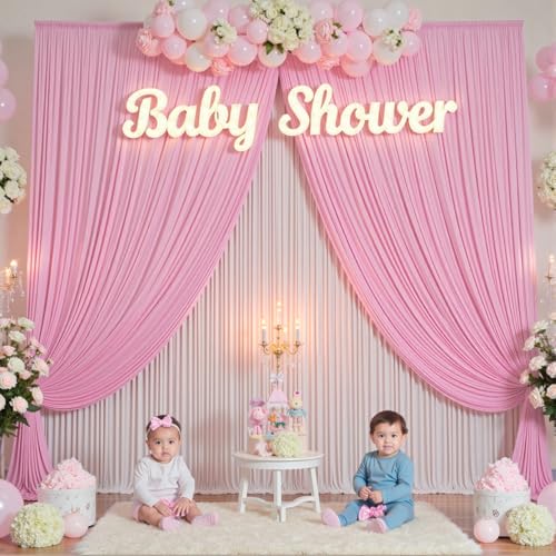 10ft×12ft Wrinkle Free Pink Backdrop Curtain for Wedding Parties, 2 Panels 5×12ft Long Silky Polyester Backdrop Drapes Baby Pink Photo Back Drop Cloth for Birthday Photography Background Cloth - color: Pink, size: 12ft Long_2 Panels