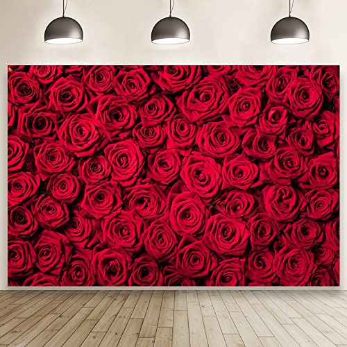 Laeacco 7x5ft Red Roses Background Vinyl Photography Background Blossoms Roses Wall Texture Lovers Girls Children Kids Photos Video Studio Props - size: 7x5ft