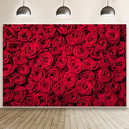 Laeacco 7x5ft Red Roses Background Vinyl Photography Background Blossoms Roses Wall Texture Lovers Girls Children Kids Photos Video Studio Props - size: 7x5ft