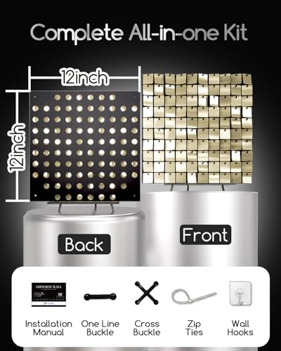 COKAOBE Light Gold Shimmer Wall Backdrop 48PCS, Black Back Not See-Through Design, Square Sequin Glitter Backdrop Panel, Perfect for Outdoor Events, Birthdays, Wedding and Party Decoration - color: LightGold, size: 48PCS