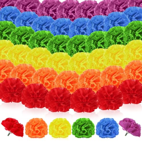 Syhood 50 Pcs Marigold Flower Bulk Rainbow Flowers Mexican Flowers Decoration Rainbow Party Favors Tropical Pride Accessories Lais Hawaiian Luau Party Decorations - color: Gay Pride Color