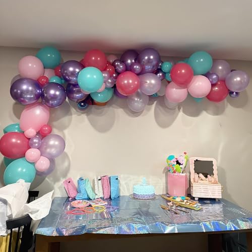 Jobkoo Pink Purple Blue Balloons 60 PCS Metallic Purple Teal Hot Pink Party Latex Balloon with Confetti Balloons for Girls Princess Birthday Baby Shower Wedding Bachelorette Neon Party Decorations - color: Purple Pink