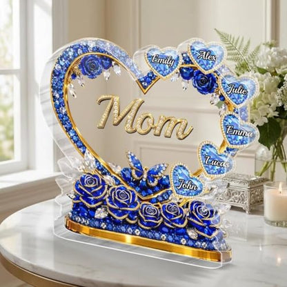 LOVELYPOD Custom Mom Heart With Crystal Roses 2D Acrylic Plaque, Personalized Grandma Plaque with Grandkid Names, Mama Gift from Son Daughter, Birthday Mother's Day Mom Gift, Family Home Decor - color: Design #4