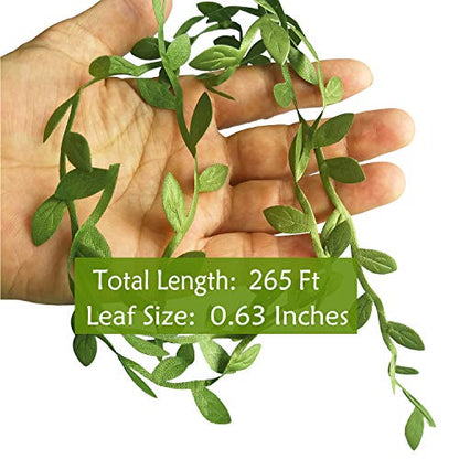 Naidiler 265 Ft Leaf Ribbon, Artificial Vines Leaves String Trim Ribbon Wild Jungle Botanical Greenery for Baby Shower Party Wedding Home Wreaths & DIY Craft