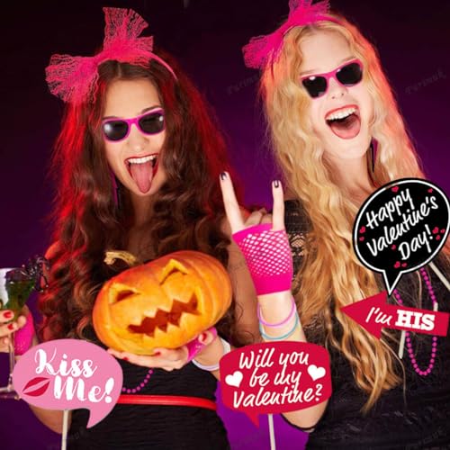 25 Pcs Valentine's Day Photo Booth Props Happy Love Heart Selfie Photobooth Props, Valentine Creative Funny Party Decoration Supplies for Holiday Wedding Engagement Anniversary DIY Craft