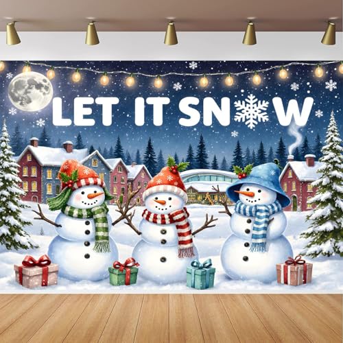 Christmas Let It Snow Backdrop 7x5FT Merry Christmas Winter Wonderland Photography Background for Winter Christmas Decorations Snowman Xmas Holiday Banner - color: White/Blue/Green