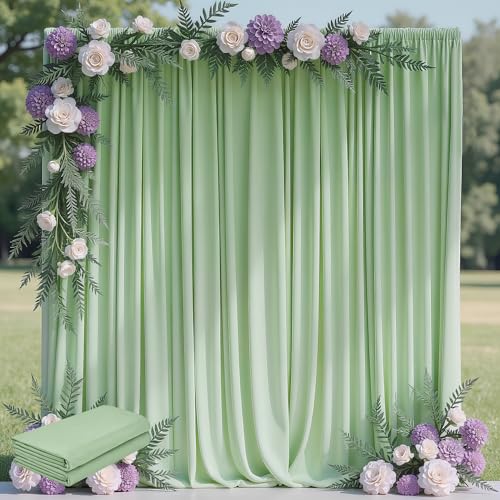Wokceer Sage Green Backdrop Curtain for Wedding Parties 2 Pack 10x10FT Wedding Curtains Photo Backdrop Drapes Polyester for Photoshoot Baby Shower Birthday Party Background 4 Panels 5x10FT - color: Sage Green, size: (2 Pack)10FTx10FT