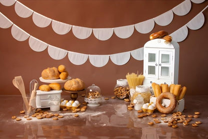 Yeele 10x8ft Bakery Backdrop Modern Baking Table White Cabinet Bread Donut Sweet Dessert Photography Background for Newborn Baby Shower Kids Cake Smash Birthday Party Decor Photo Shoot Props - size: 10x8ft