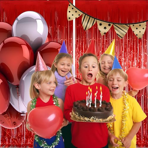 Valentines Day Keyali 2 Pack 3.3 * 8.3 ft Foil Curtain Metallic Tinsel Fringe Curtains Photo Booth Props Backdrop for Birthday Wedding Engagement Baby Shower Christmas Holiday Celebration Partyl,Red - color: Red, size: 2 Pack