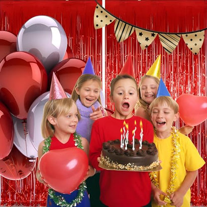 Valentines Day Keyali 2 Pack 3.3 * 8.3 ft Foil Curtain Metallic Tinsel Fringe Curtains Photo Booth Props Backdrop for Birthday Wedding Engagement Baby Shower Christmas Holiday Celebration Partyl,Red - color: Red, size: 2 Pack