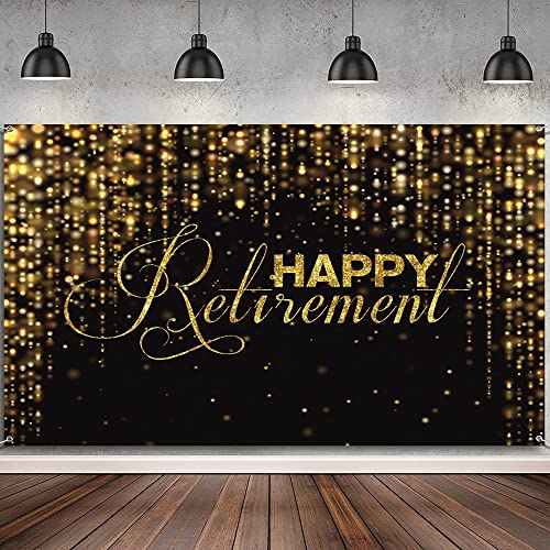 Happy Retirement Banner Backdrop Luxury Black and Gold Party Backdrop Gold Glitter Celebrate Retirement Party Decorations Photography Background Wallpaper Studio Props Bokeh Supplies,71x43 Inch - color: Black Gold01, size: 6x3.6ft