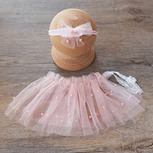 Zeroest Newborn Photography Outfits Girl Lace Romper Newborn Photography Props Rompers Baby Girls Skirt Photoshoot 3 PCS - color: Pink-long Sleeve