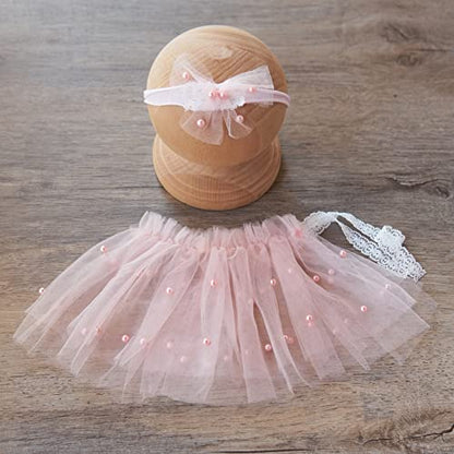 Zeroest Newborn Photography Outfits Girl Lace Romper Newborn Photography Props Rompers Baby Girls Skirt Photoshoot 3 PCS - color: Pink-long Sleeve