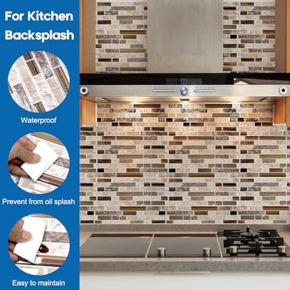 Yipscazo 10 Sheet 12''x12'' Peel and Stick Backsplash Tile for Kitchen, Self-Adhesive Stick on Backsplash Laundry Bathroom Textured Vinyl Sticker Wall Tiles Smart Tile in Sandstone - color: Sandstone