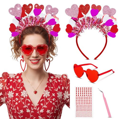 Janinka Valentines Day Heart Headband Sunglasses Set Valentines Photo Prop Galentines Party Favor Accessories for Women - style: Multicolor Heart