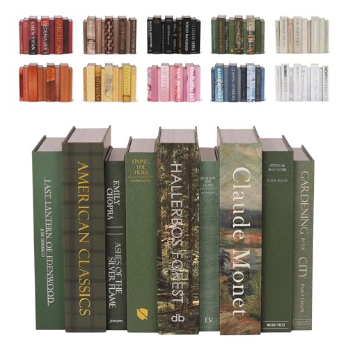 ORITZIO Green Faux Books Set of 9 - Concealed Storage Faux Books Perfect for Coffee Table, Home Staging, Interior Design & Fashion Books, Old Money Asesthetic - color: Green