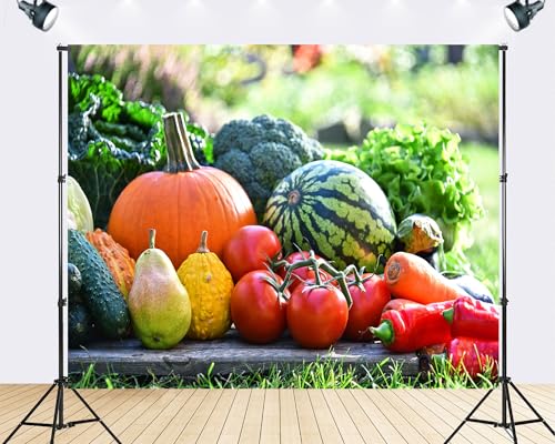 Trykid 5x3ft Assorted Fresh Vegetables Fruits Backdrop Organic Farm Harvest Photography Background Healthy Food Party Decoration Tapestry Photo Booth Prop Fabric - size: 5x3ft