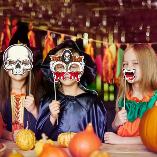Halloween Photo Props, Tumwisk 30PCS Halloween Photo Booth Funny Kit, Witch Hat Pumpkin Skull Mask Bat Glasses Spider Selfie Props for All-Hallows-Eve Decoration - color: Halloween