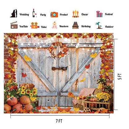 CHAIYA 7x5ft Fall Thanksgiving Backdrop Autumn Pumpkin Harvest Barn Background Maple Leaves Baby Shower Banner Decoration Birthday Party Supplies Photo Booth Prop