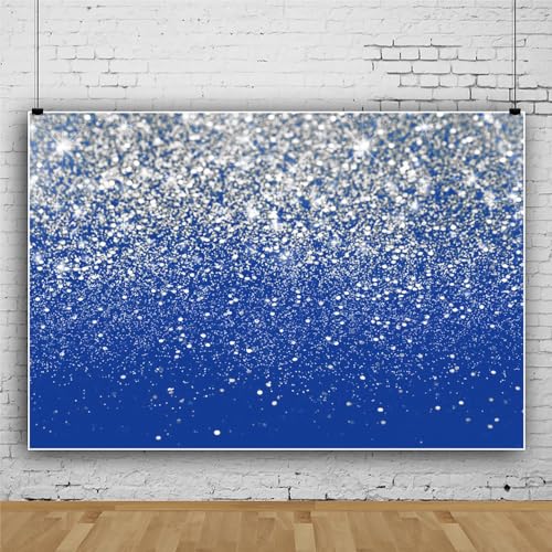 Blue and Sliver Glitter Backdrop Silver Flash Against a Blue Background Wedding Dance Graduation Photography Background Happy New Year Banner Studio Shoot Prop 5x5ft (150x150cm) - color: Blue and Sliver, size: 5x5ft (150x150cm)