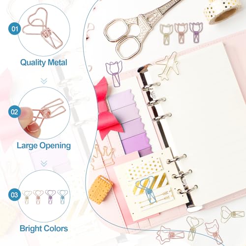 PATIKIL 30Pcs Paper Office Binder Clip, 1.2" Small Metal Wire Hollow Out Paper Clamps Heart Design Long Tail Binder Clips for Photo Clothes Hanging Office Home Food Package, Rose Gold - color: Rose Gold