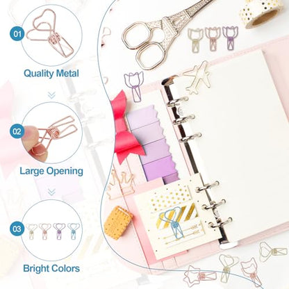 PATIKIL 30Pcs Paper Office Binder Clip, 1.2" Small Metal Wire Hollow Out Paper Clamps Heart Design Long Tail Binder Clips for Photo Clothes Hanging Office Home Food Package, Rose Gold - color: Rose Gold