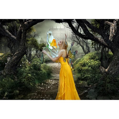 Renaiss Enchanted Forest Backdrop Fabric Green Medieval Smoky Jungle Forest Wonderland Fairy Tale Adventure Photography Background for Kids Fairytale Theme Party Decorations Photo Prop 9x6ft - color: Dark Green, size: 8Wx6H FT
