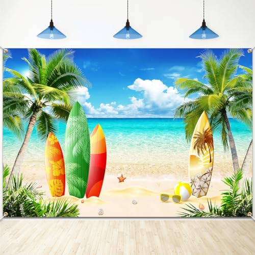 Beach Party Decorations Summer Beach Backdrop Luau Surfboard Photo Backdrop Banner Tropical Hawaiian Photo Booth Props Seaside Island Pool Party Supplies