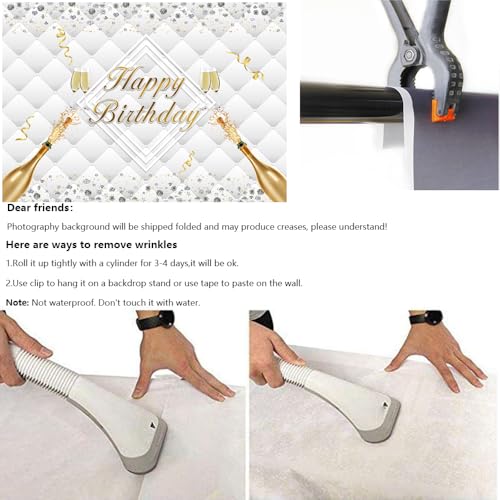 7x5ft Happy Birthday Backdrop Luxury Diamonds Headboard Texture Photography Background for Birthday Adult Champagne Party Decorations Photo Booth Props - size: 7x5ft