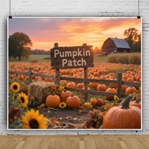 10x8ft Fall Pumpkin Patch Backdrop Rural Autumn Harvest Backdrops for Photography Pumpkins Farm Barn Thanksgiving Party Decorations Background for Outside Studio Photo Booth Props - color: Yellow, size: 10x8ft