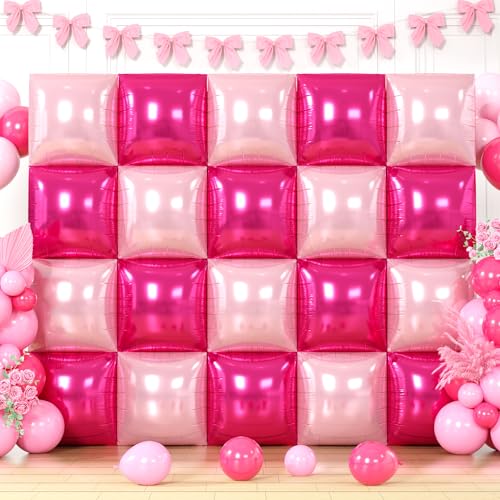 HILAVO Hot Pink Square Balloons Wall, 10 PCS Magenta Foil Balloons Wall Double Sided Pink Balloon Wall Backdrop for Mothers Day Graduation Bachelorette Summer Birthday Party Decoration - color: Pink Rose