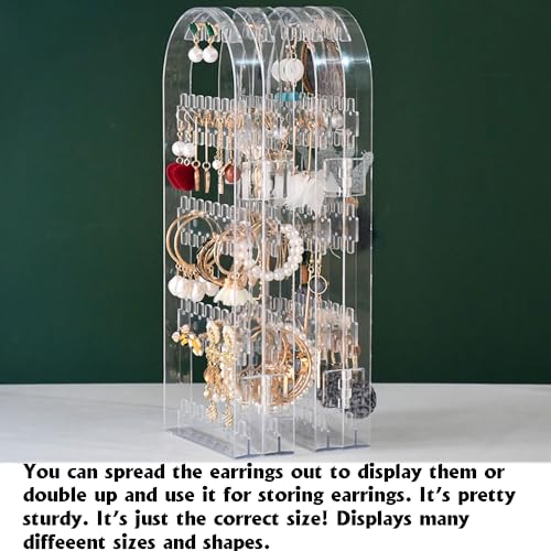 Earring Holder Organizer, Jewelry Organiser Stand, 4 Panels 260 Holes Foldable Screen Necklace Rack Multi-Purpose Dressing Tabletop Jewelry Holder for Necklaces Earrings Bracelets Rings