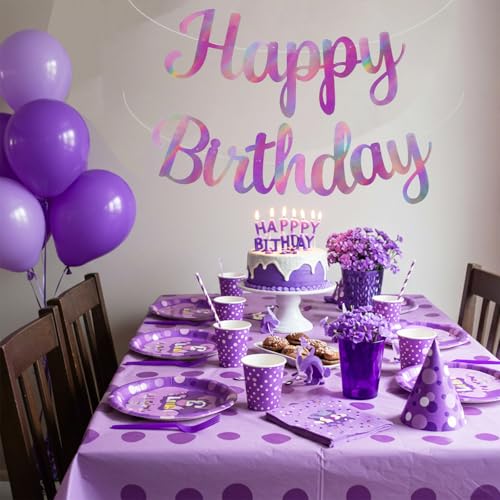BEISHIDA Double-Sided Rainbow Purple Happy Birthday Banner - NO DIY,10Feet,Pre-Strung Birthday Party Decorations Birthday Backdrop Sign Garland Happy Birthday Decorations for Women - color: color purple
