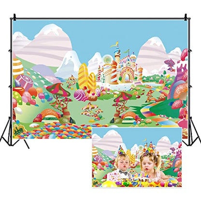 Leyiyi 7x5ft Sweet Cartoon Candyland Backdrop Candy House Fairy Tale Castle Photography Background Banner Cake Table Decor Birthday Party Decorations Newborn Baby Shower Photo Booth Props - size: 7x5ft